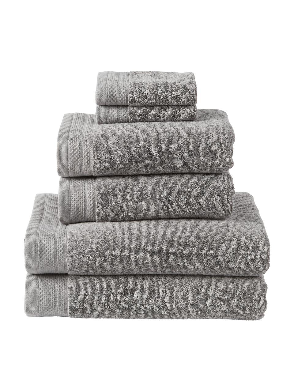 Komplet ręczników z bawełny organicznej Premium, 6 elem., Ciemny szary, Komplet z różnymi rozmiarami