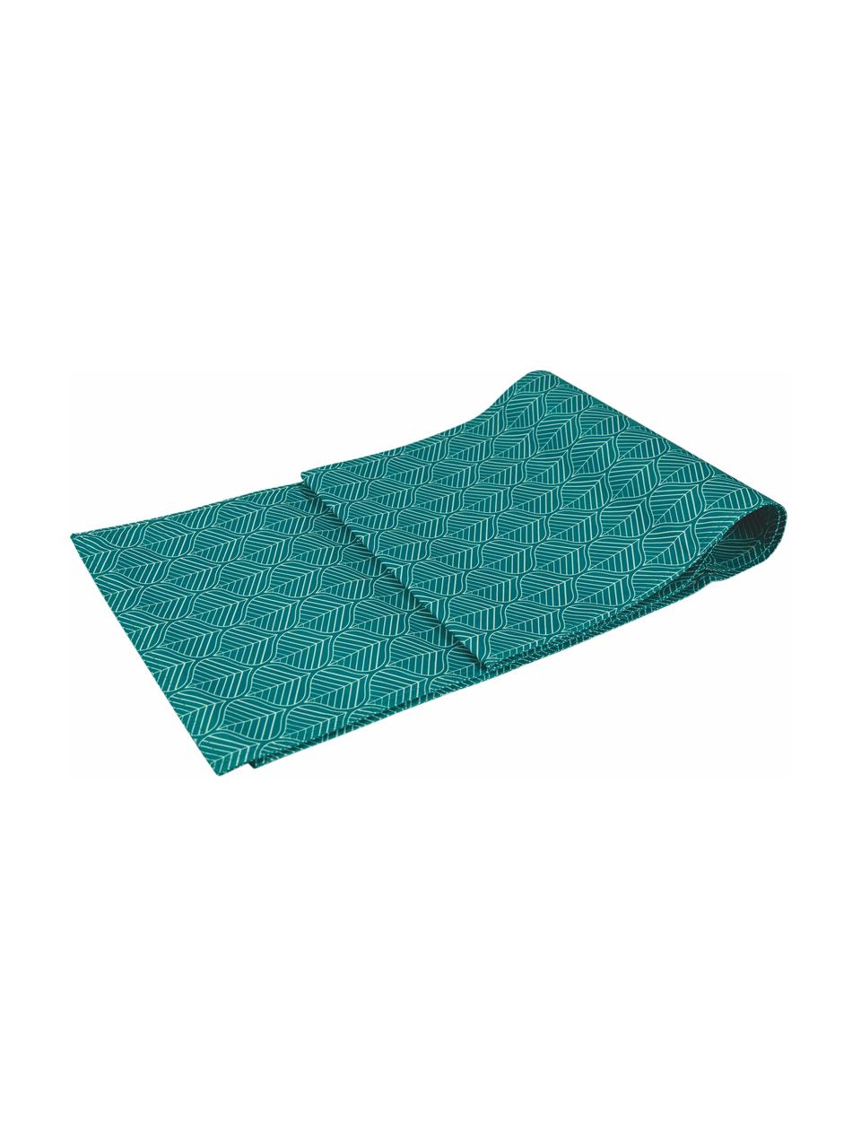 Tafelloper Bali Leaf, 100% polyester, Turquoise, wit, 178 x 33 cm