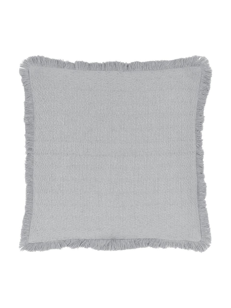 Housse de coussin gris clair à finition frangée Lorel, 100 % coton, Gris, larg. 40 x long. 40 cm