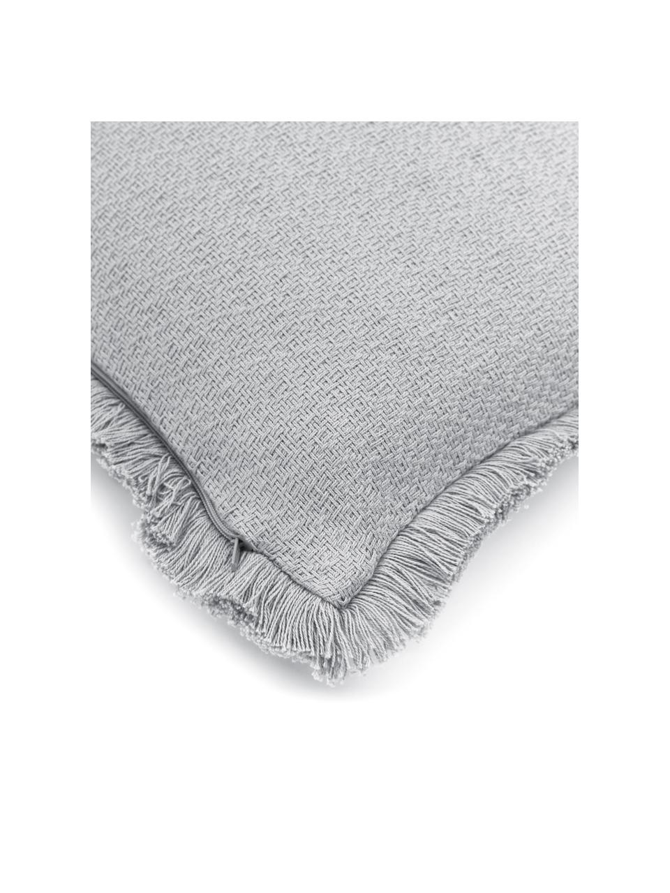 Housse de coussin gris clair à finition frangée Lorel, 100 % coton, Gris, larg. 40 x long. 40 cm