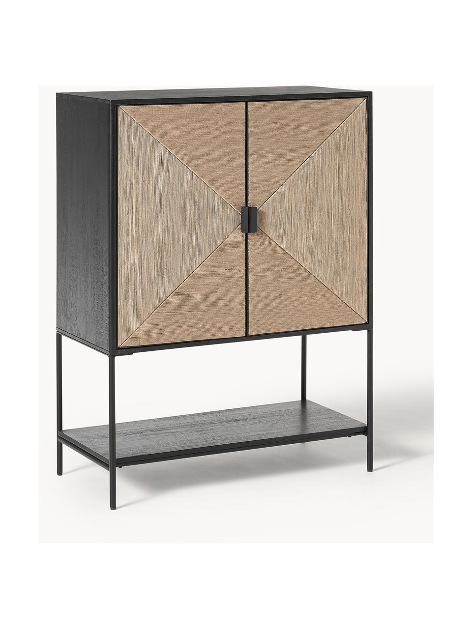 Credenza in legno di mango massiccio June, Piedini: metallo verniciato a polv, Legno di mango, laccato nero, beige, Larg. 90 x Alt. 120 cm