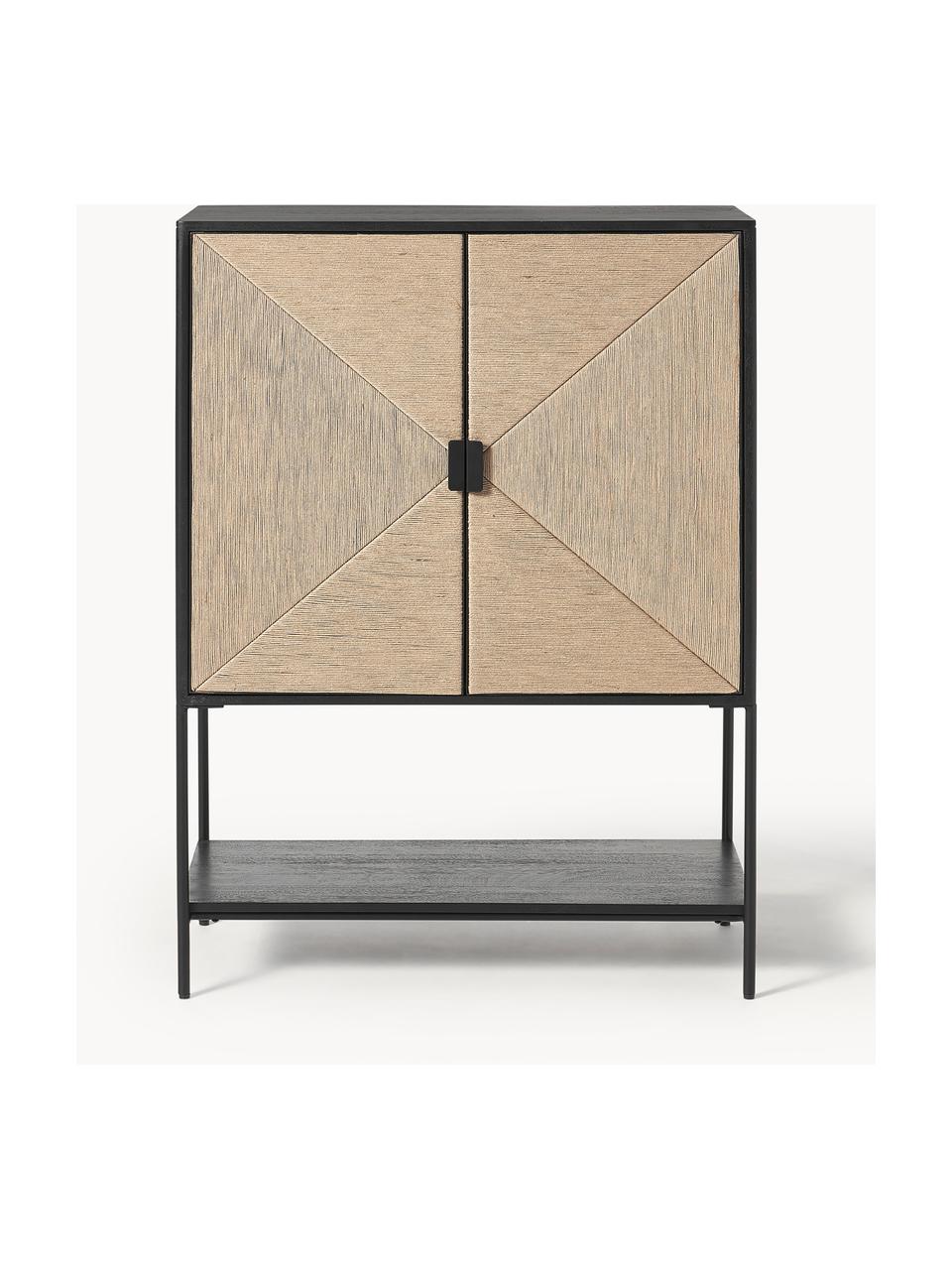 Credenza in legno di mango massiccio June, Piedini: metallo verniciato a polv, Legno di mango, laccato nero, beige, Larg. 90 x Alt. 120 cm