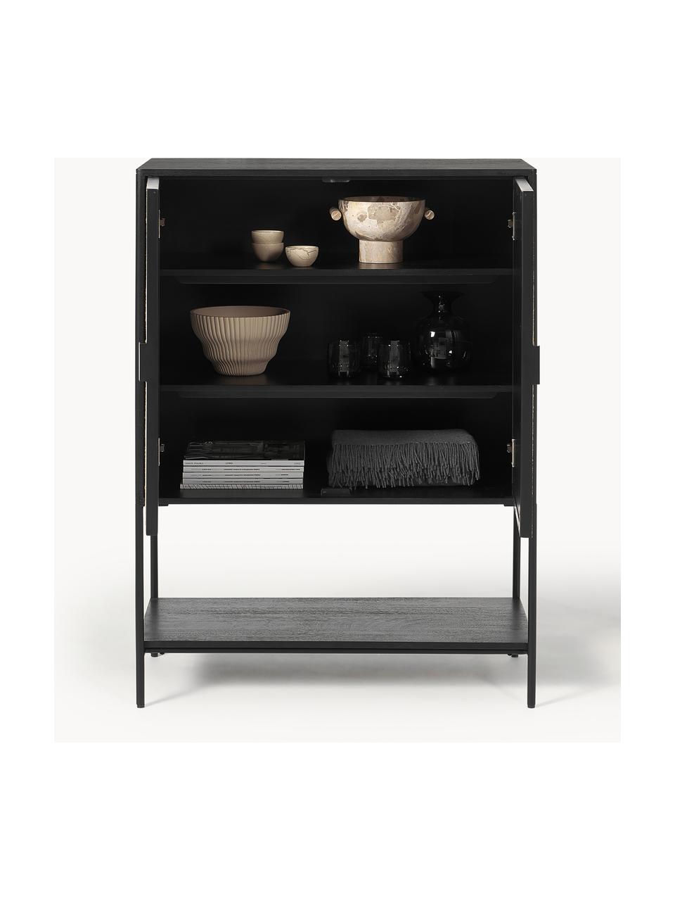 Komoda z litego drewna mangowego June, Korpus: lite drewno mangowe lakie, Nogi: metal malowany proszkowo, Drewno mangowe lakierowane na czarno, beżowy, S 90 x W 120 cm