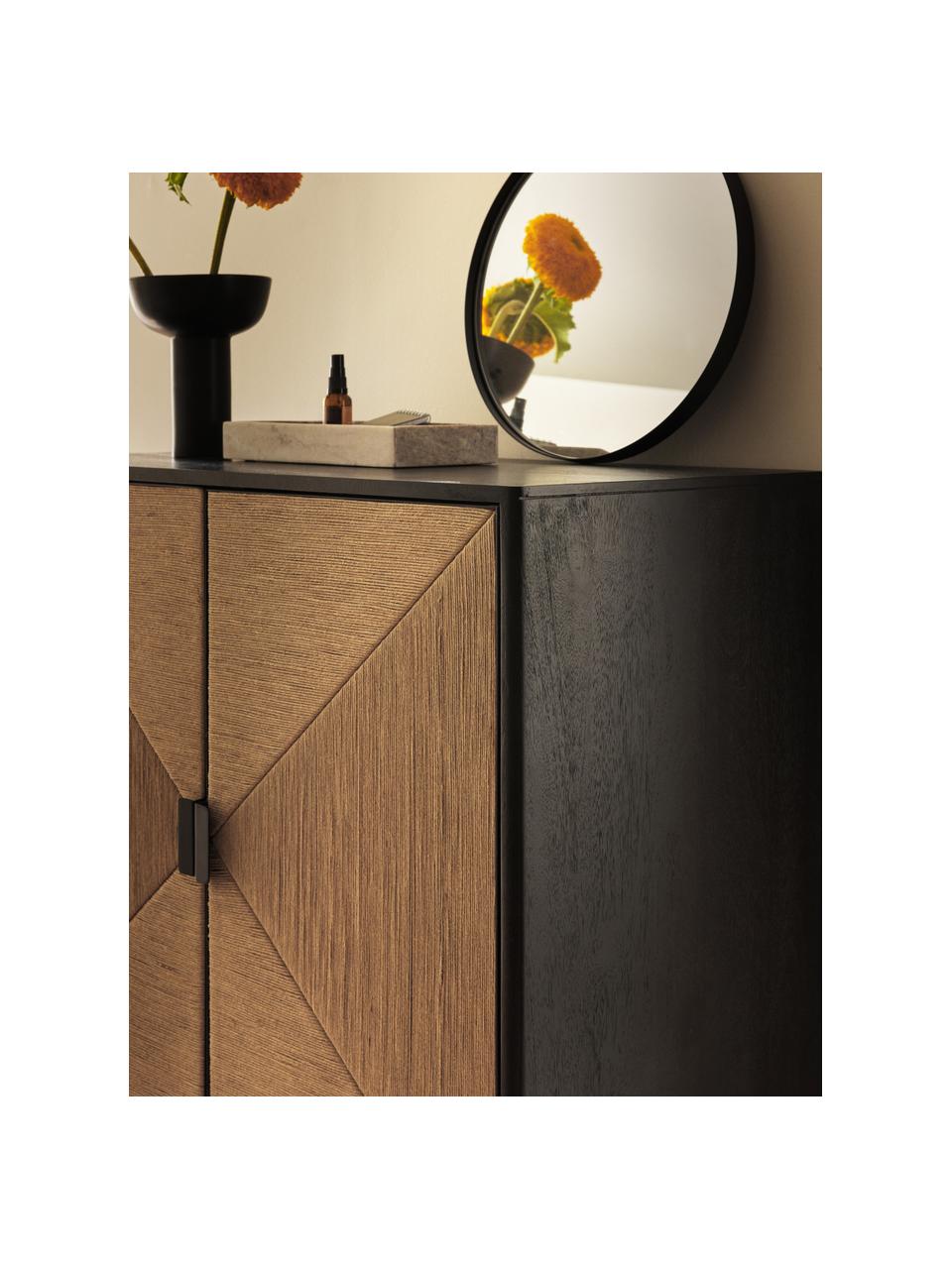 Credenza in legno di mango massiccio June, Piedini: metallo verniciato a polv, Legno di mango, laccato nero, beige, Larg. 90 x Alt. 120 cm