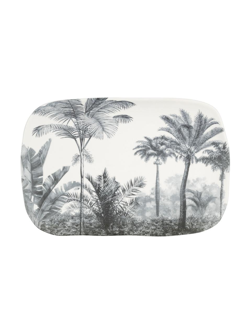 Piatto da portata con motivo palme Papaye, Porcellana, Bianco, nero, Lung. 28 x Larg. 18 cm