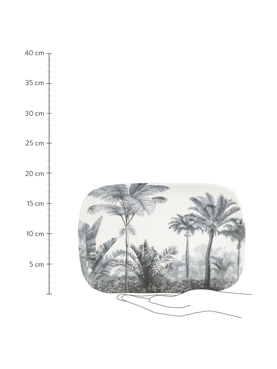 Serveerplateau Papaye met palmmotief, L 28 x B 18 cm, Porselein, Wit, zwart, 18 x 28 cm
