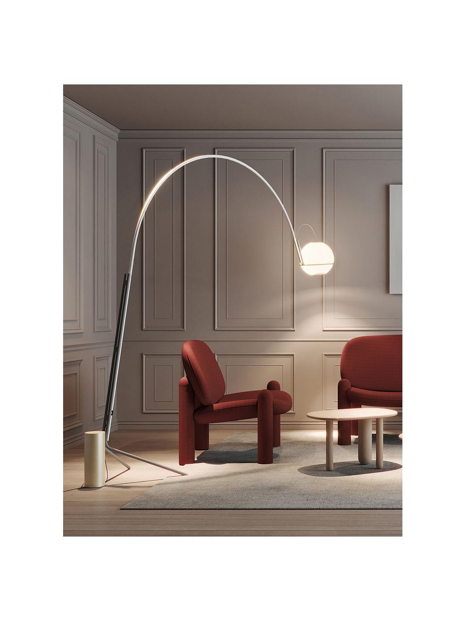 Grote LED booglamp Alicanto, handgemaakt, Lampenkap: glas, Lampvoet: gecoat metaal, Zwart, goudkleurig, wit, H 230 cm