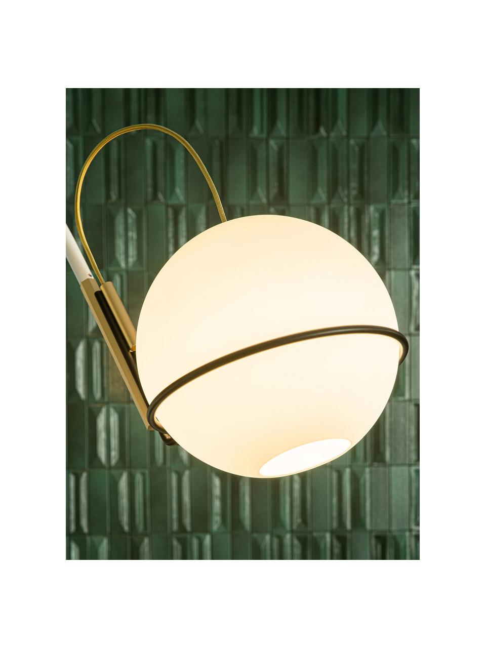 Große LED-Bogenlampe Alicanto, handgefertigt, Lampenschirm: Glas, Lampenfuß: Metall, beschichtet, Schwarz, Goldfarben, Weiß, H 230 cm