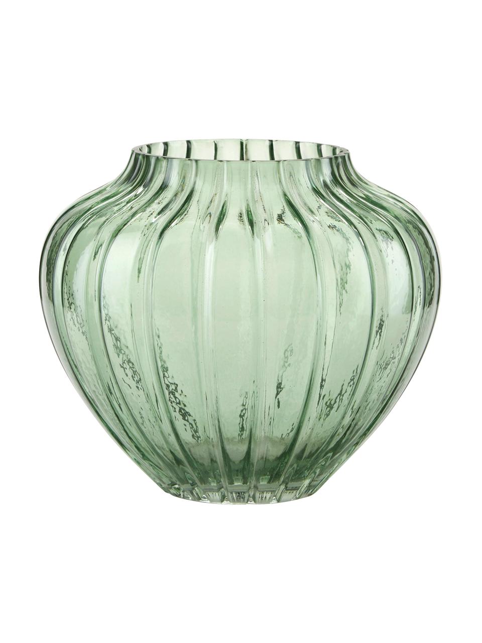 Glazen vaas Groove in groen, Glas, Groen, Ø 20 x H 18 cm