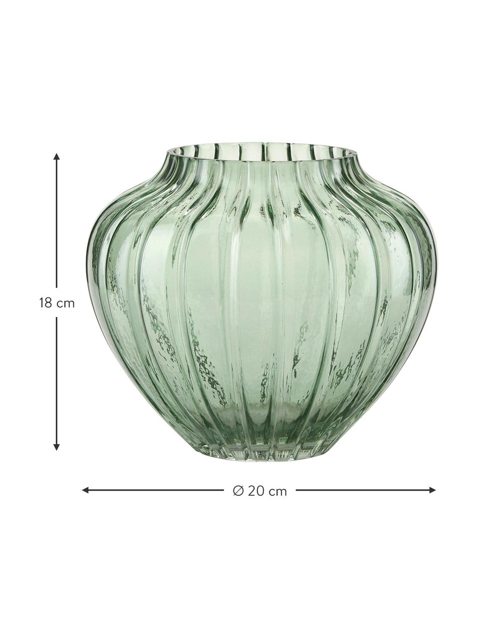 Glas-Vase Groove in Grün, Glas, Grün, Ø 20 x H 18 cm