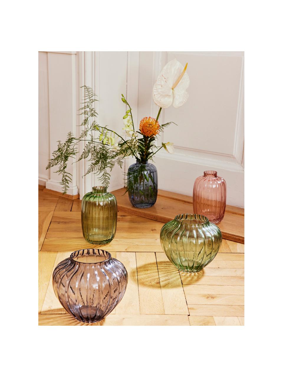 Skleněná váza Groove, Sklo, Zelená, Ø 20 cm, V 18 cm