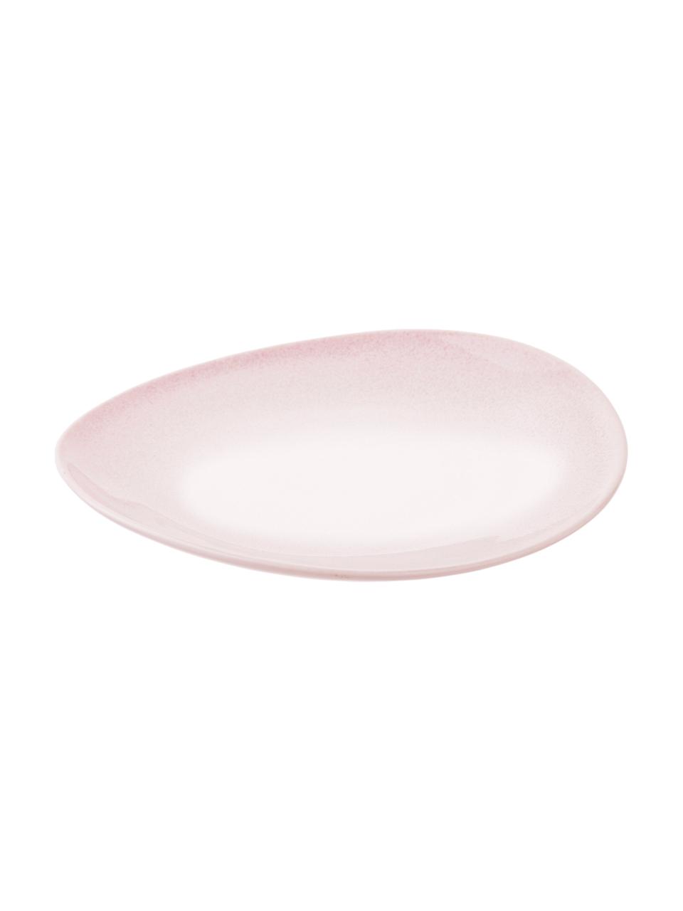 Ručně vyrobený mělký talíř s ručně provedenou glazurou Amalia, 2 ks, Porcelán, Světle růžová, krémově bílá, Ø 25 cm