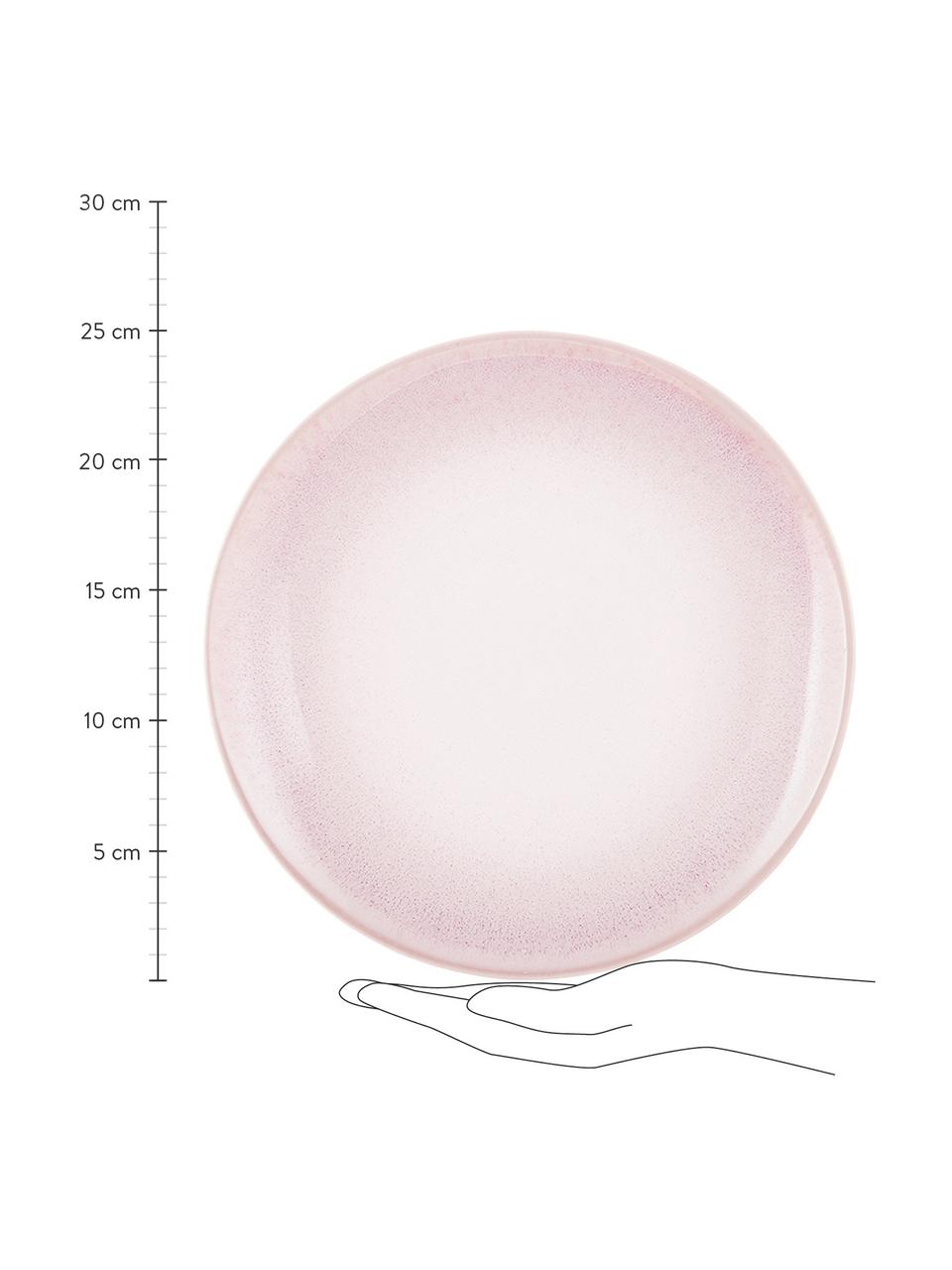 Handgemachte Speiseteller Amalia mit effektvoller Glasur, 2 Stück, Porzellan, Hellrosa, Cremeweiß, Ø 25 cm