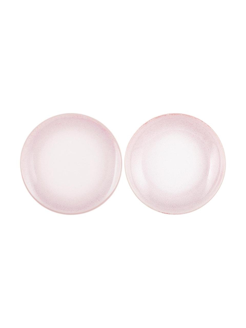 Plato llano artesanal Amalia, 2 uds., Cerámica, Rosa pálido, blanco crema, Ø 25 cm