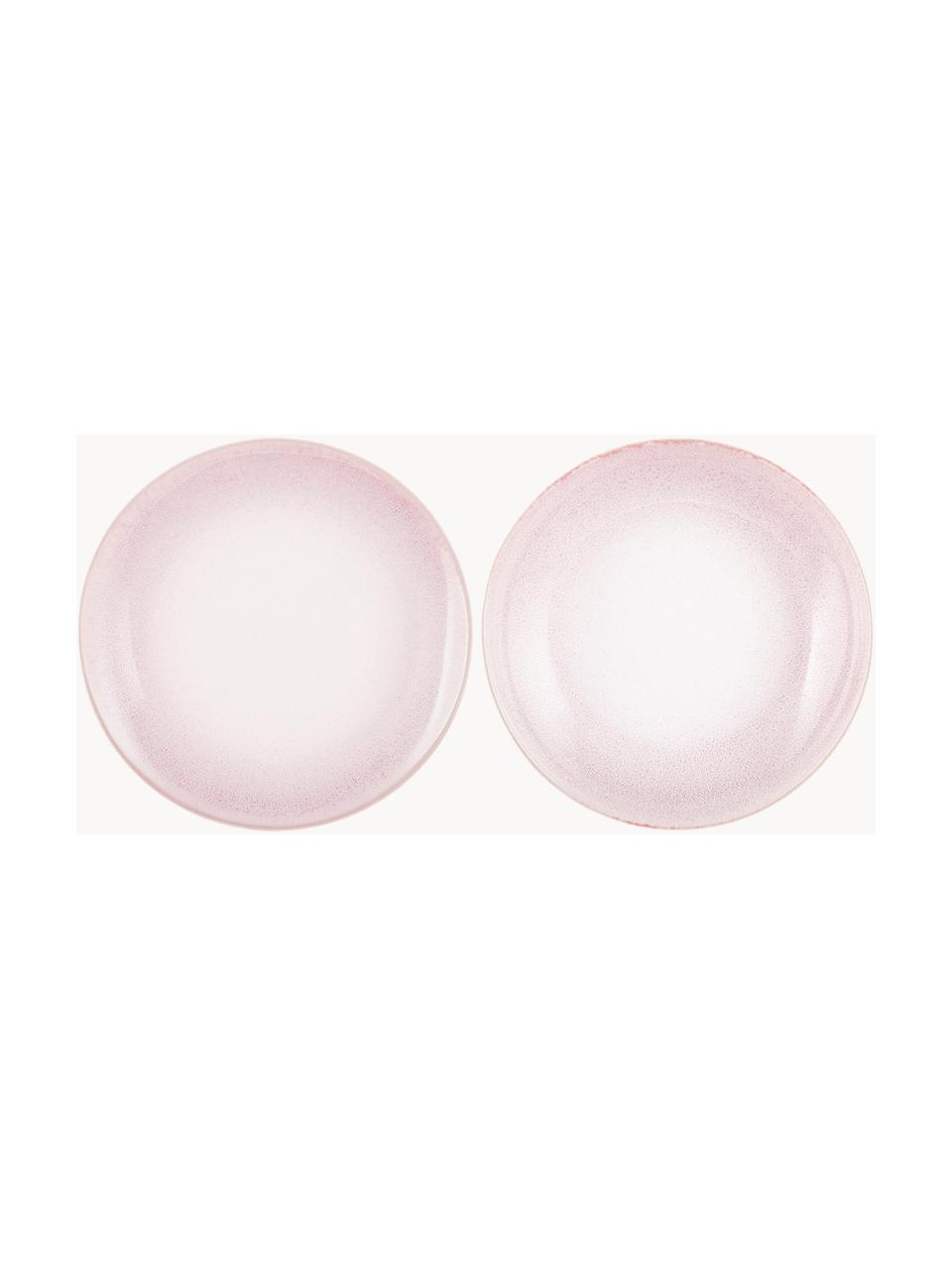 Ručně vyrobený mělký talíř s ručně provedenou glazurou Amalia, 2 ks, Porcelán, Světle růžová, krémově bílá, Ø 25 cm