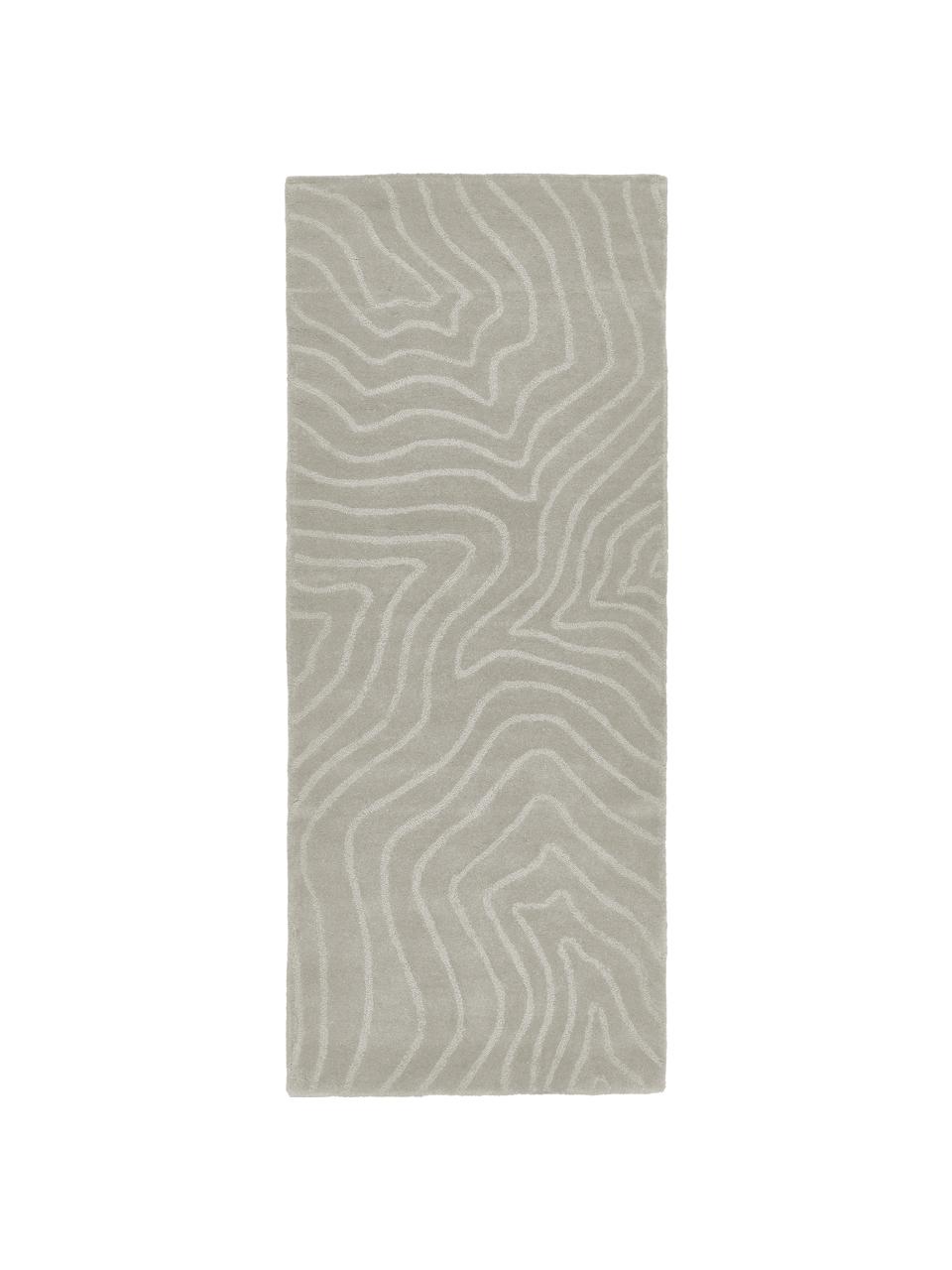 Wollläufer Aaron, handgetuftet, Flor: 100 % Wolle, Hellgrau, B 80 x L 250 cm
