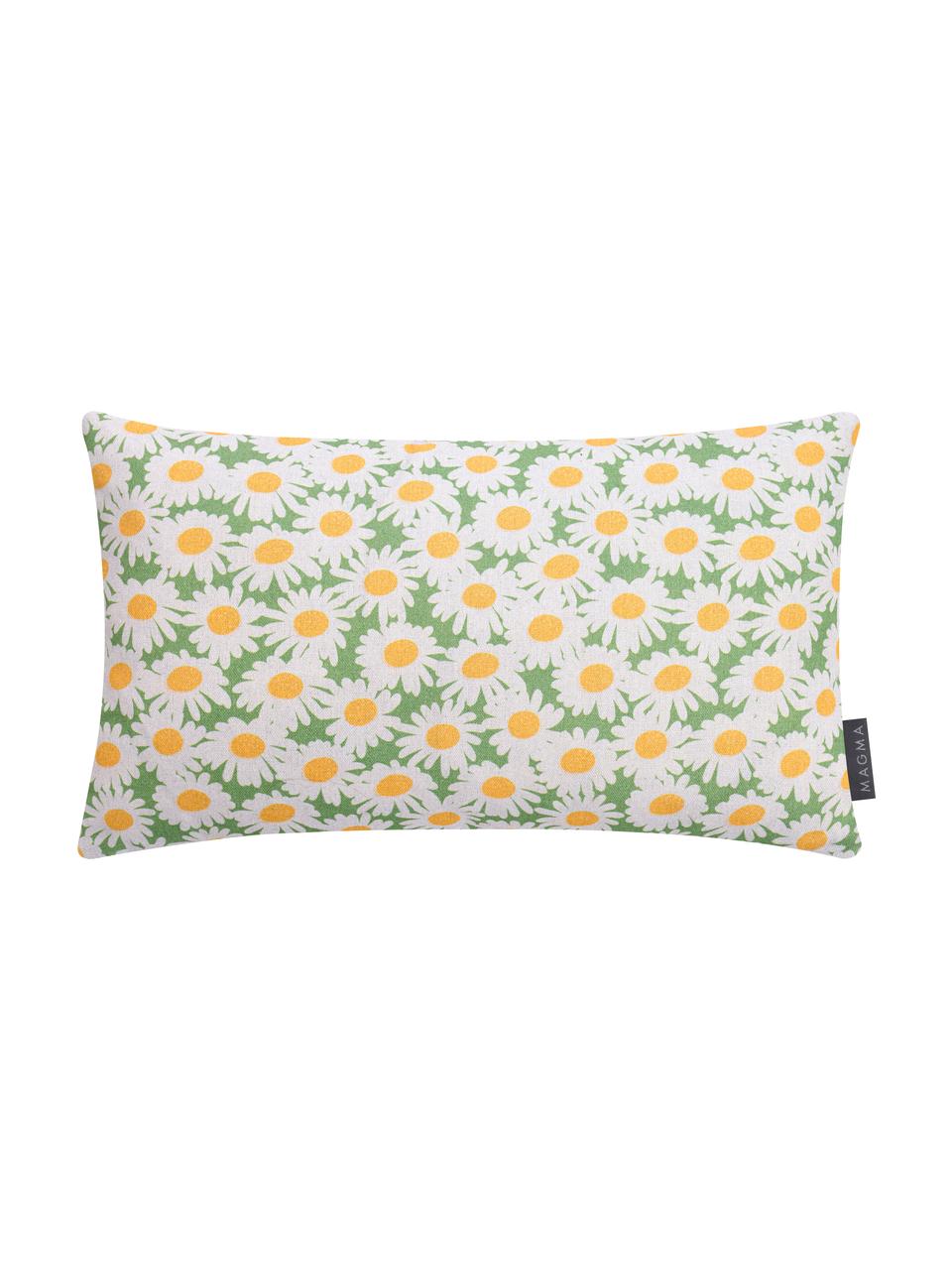 Funda de cojín Margerite, Blanco, verde, amarillo, An 30 x L 50 cm