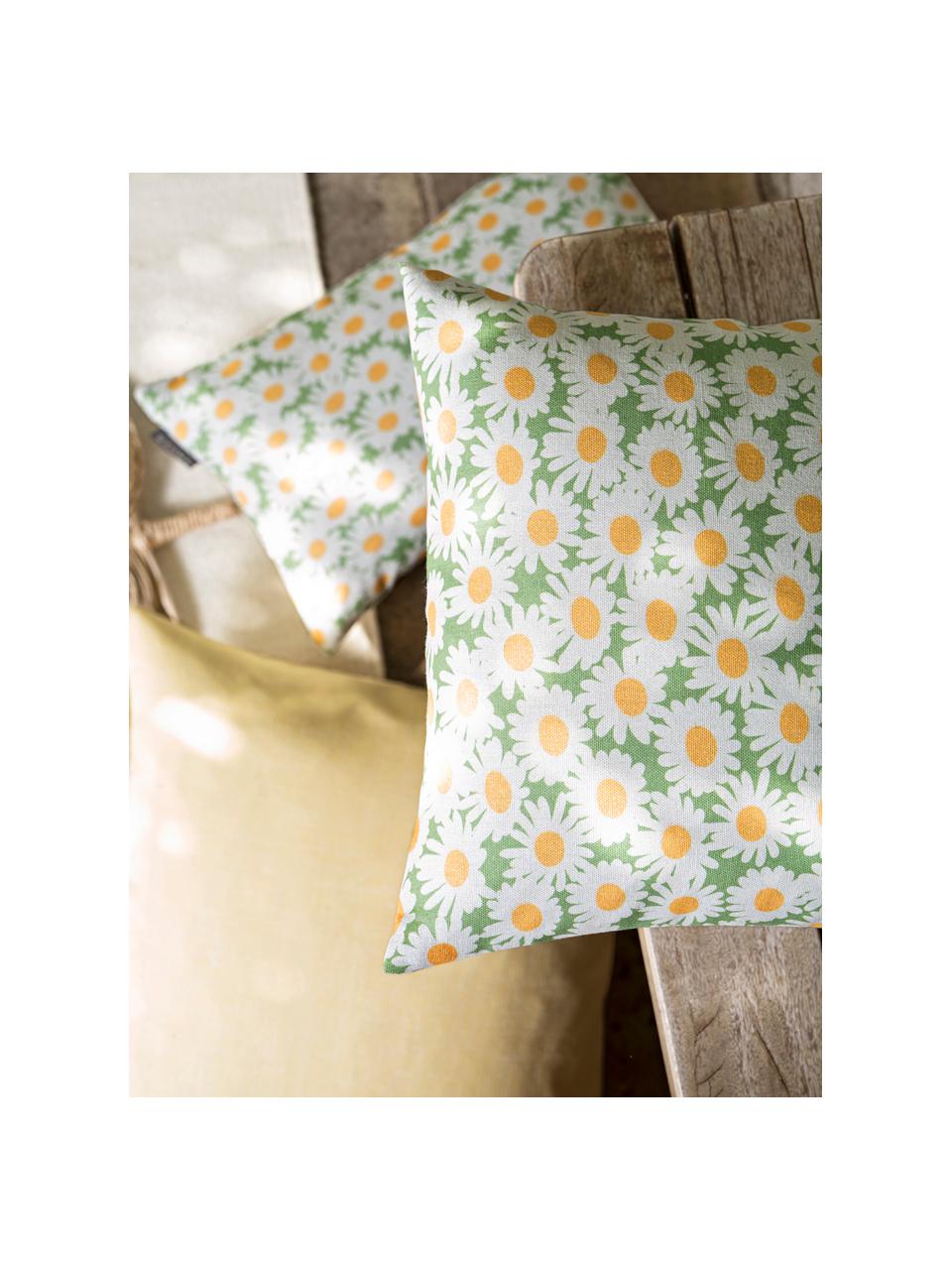 Housse de coussin rectangulaire Margerite, Blanc, vert, jaune