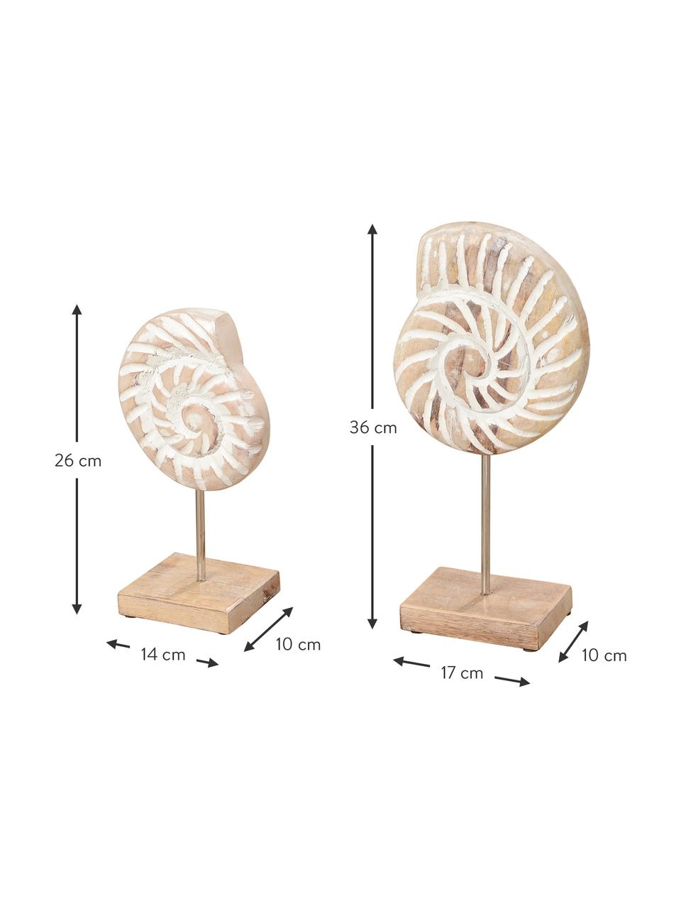 Set 2 conchiglie decorative Ana, Legno di mango, metallo, Legno di mango, bianco, Set in varie misure