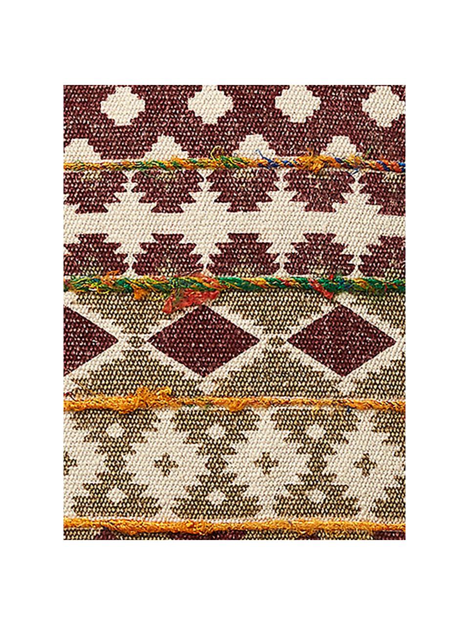 Ethno Kissenhülle Mahesana mit Quasten, 100% Baumwolle, Beige, Rot, Gelb, Grün, 45 x 45 cm