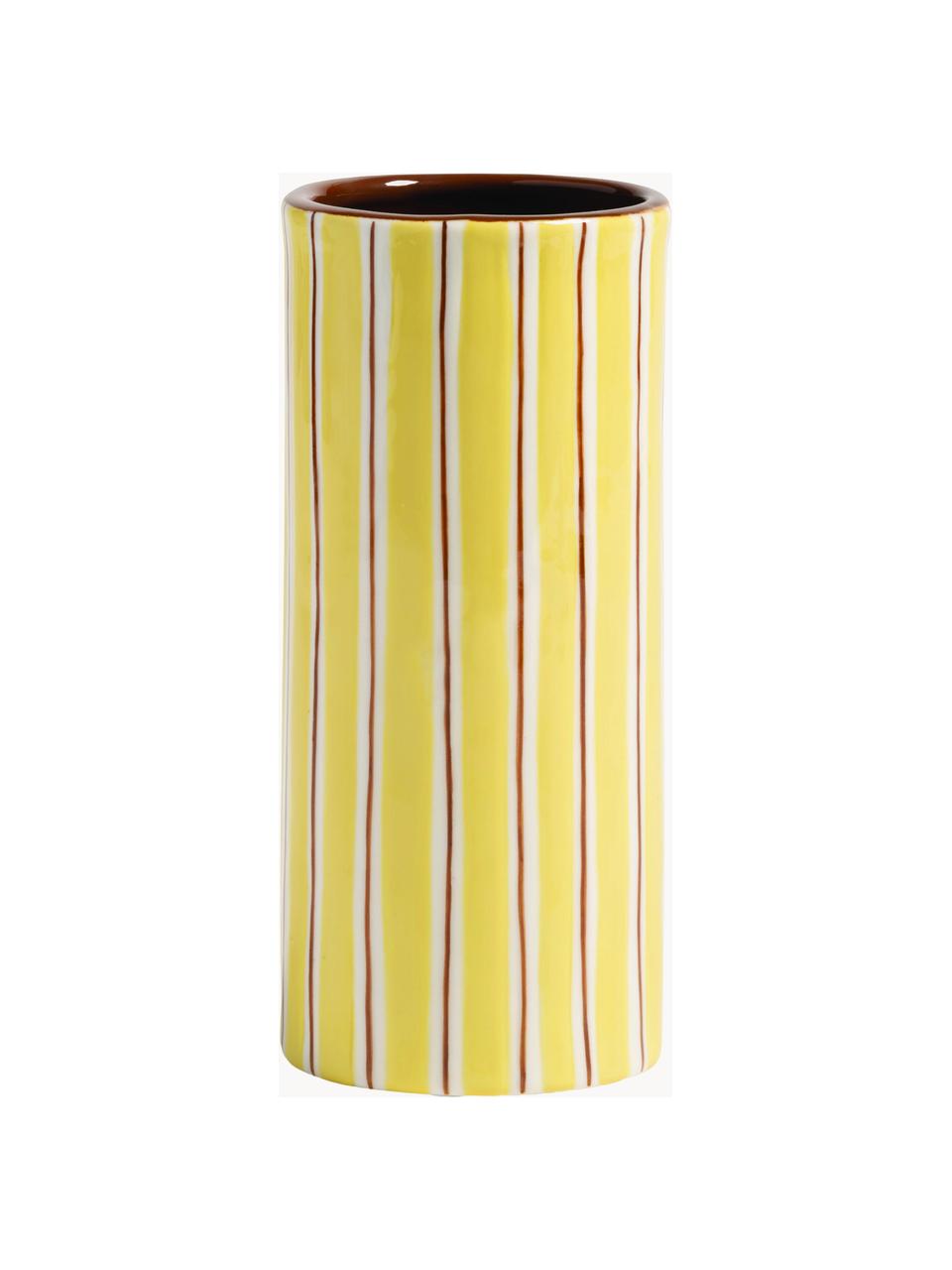 Vaso in porcellana dipinta a mano Ray, alt. 18 cm, Porcellana, Giallo limone, rosso vino, bianco latte, Ø 8 x Alt. 18 cm