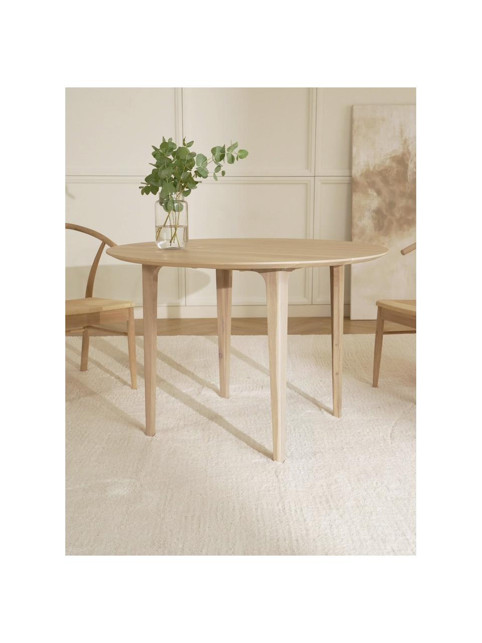 Table ronde bois de chêne clair Archie, Ø 110 cm, Chêne massif, laqué
100 % bois FSC issu d'une sylviculture durable, Bois de chêne sonoma, Ø 110 x haut. 76 cm