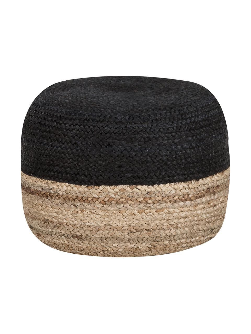 Handgefertigter Pouf Bono aus Jute, Bezug: Jute, Braun, Schwarz, Ø 50 x H 36 cm