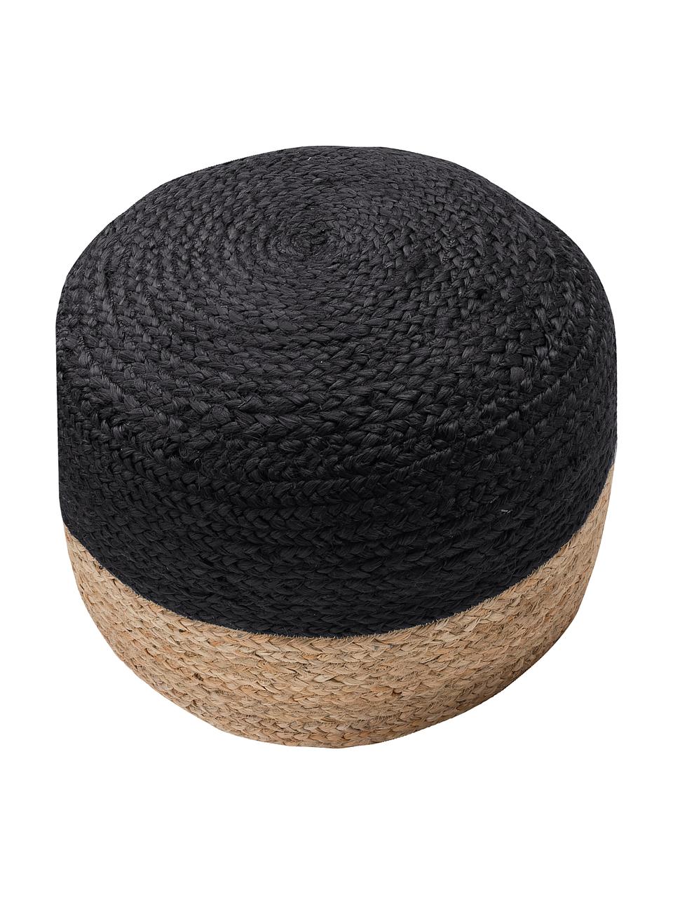 Puff artesanal de yute Bono, Tapizado: yute, Marrón, negro, Ø 50 x Al 36 cm