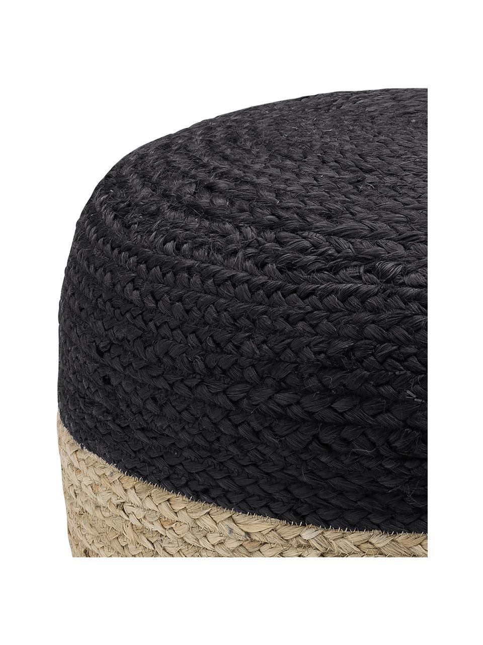 Puff artesanal de yute Bono, Tapizado: yute, Marrón, negro, Ø 50 x Al 36 cm