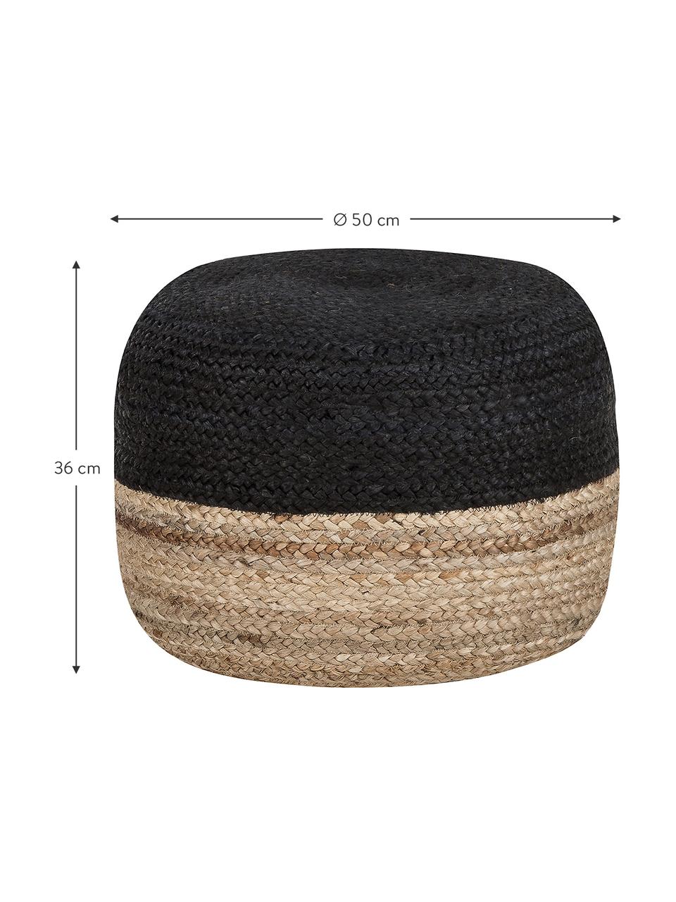 Pouf en jute artisanal Bono, Brun, noir, Ø 50 x haut. 36 cm