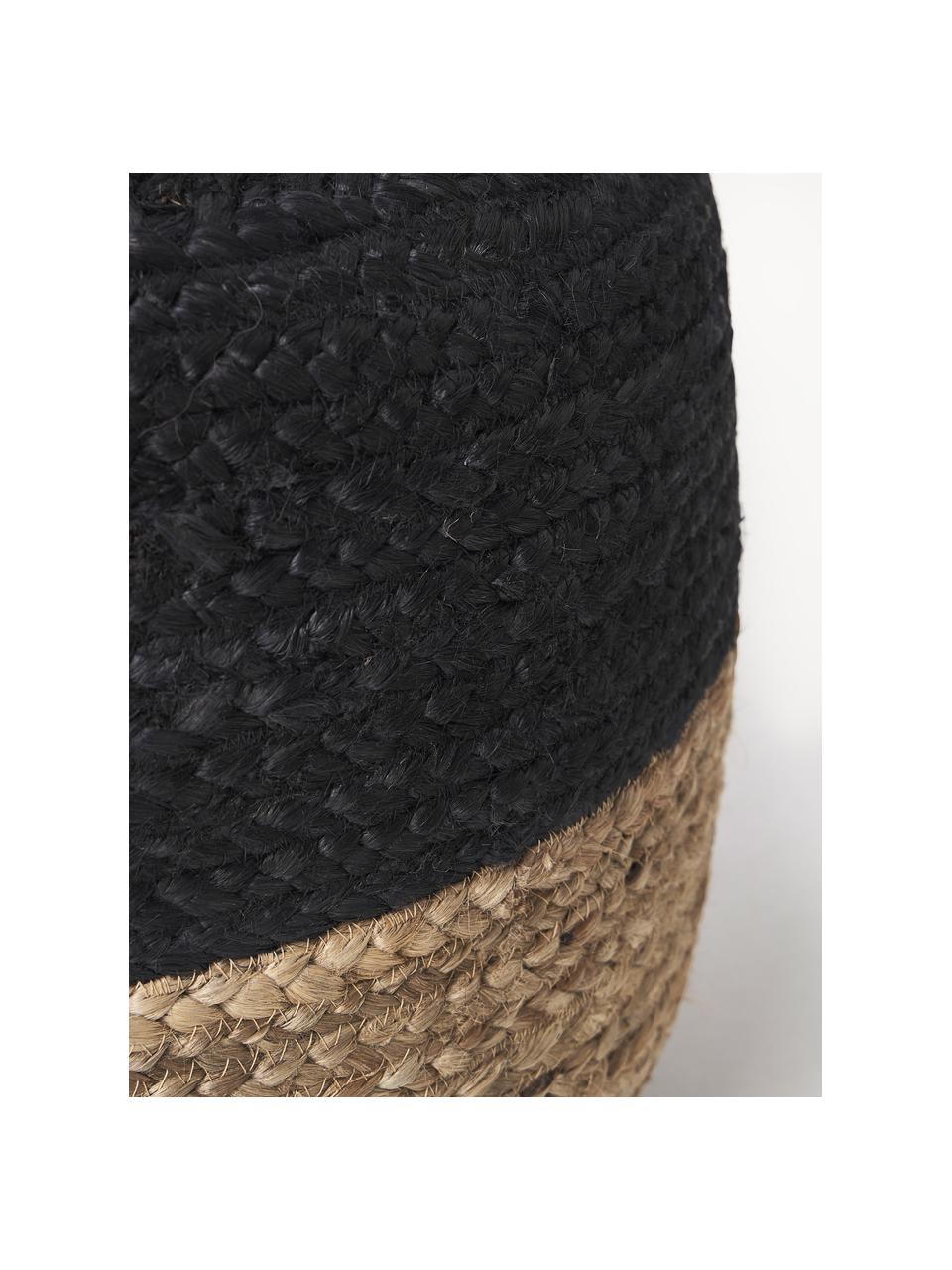 Pouf en jute artisanal Bono, Noir, beige, Ø 50 x haut. 36 cm