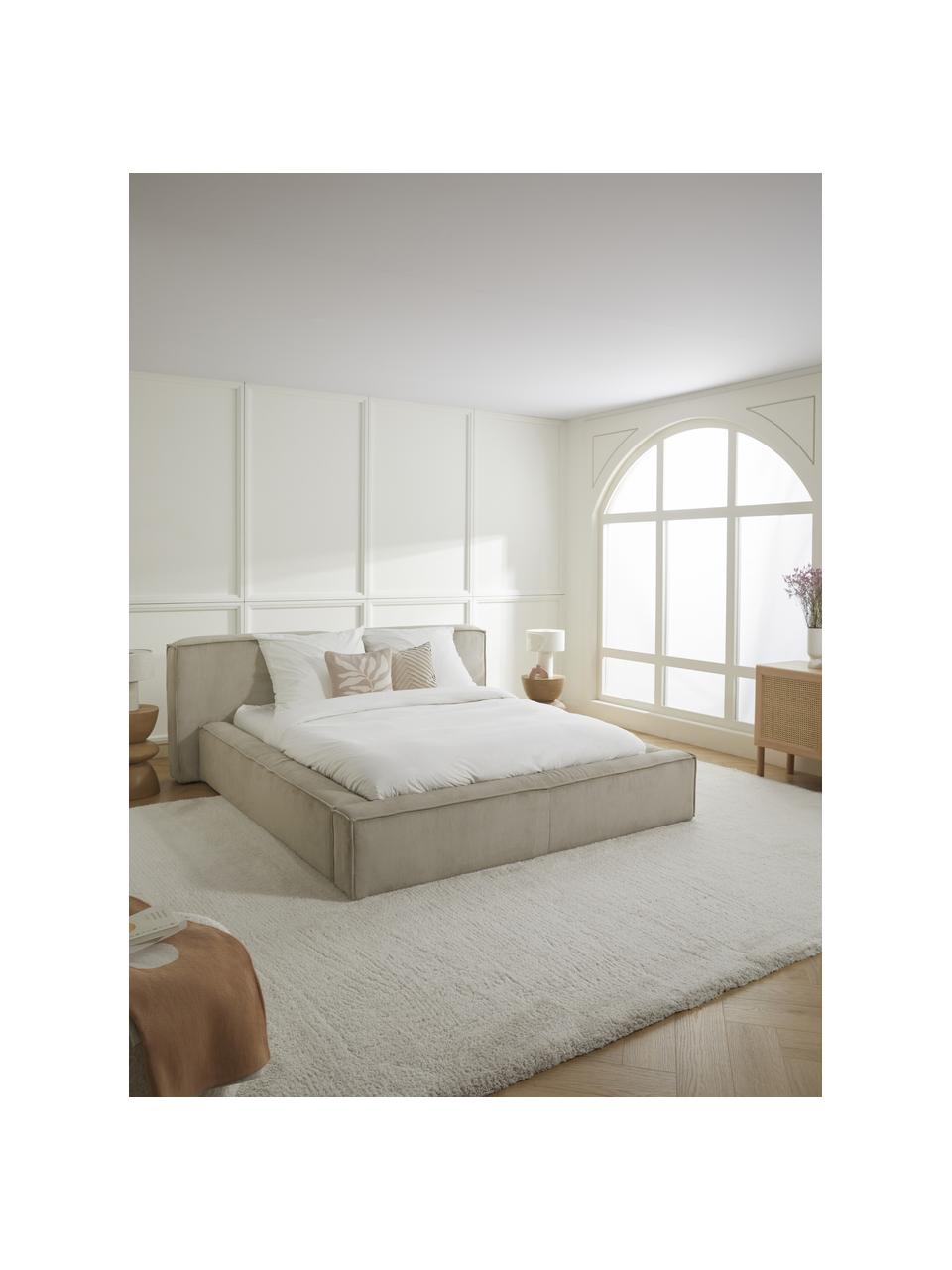 Lit coffre matelassé en velours côtelé Lennon, Velours côtelé beige, larg. 200 x long. 200 cm