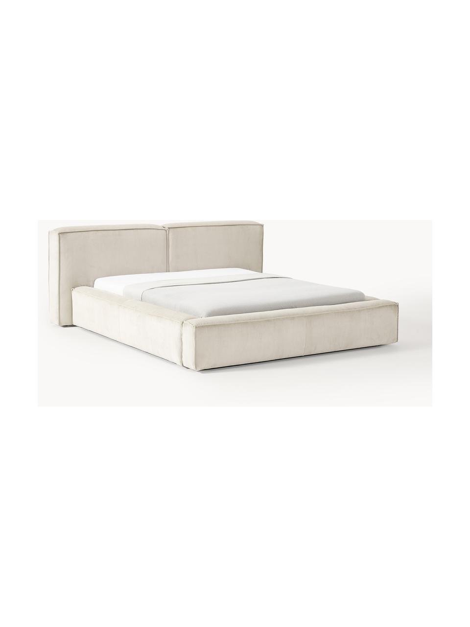 Letto imbottito in velluto a coste con contenitore Lennon, Rivestimento: velluto a coste (98% poli, Struttura: legno di pino massiccio, , Piedini: legno, plastica Questo pr, Velluto a coste beige chiaro, Larg. 208 x Lung. 243 cm (superfice 140 x 200 cm)