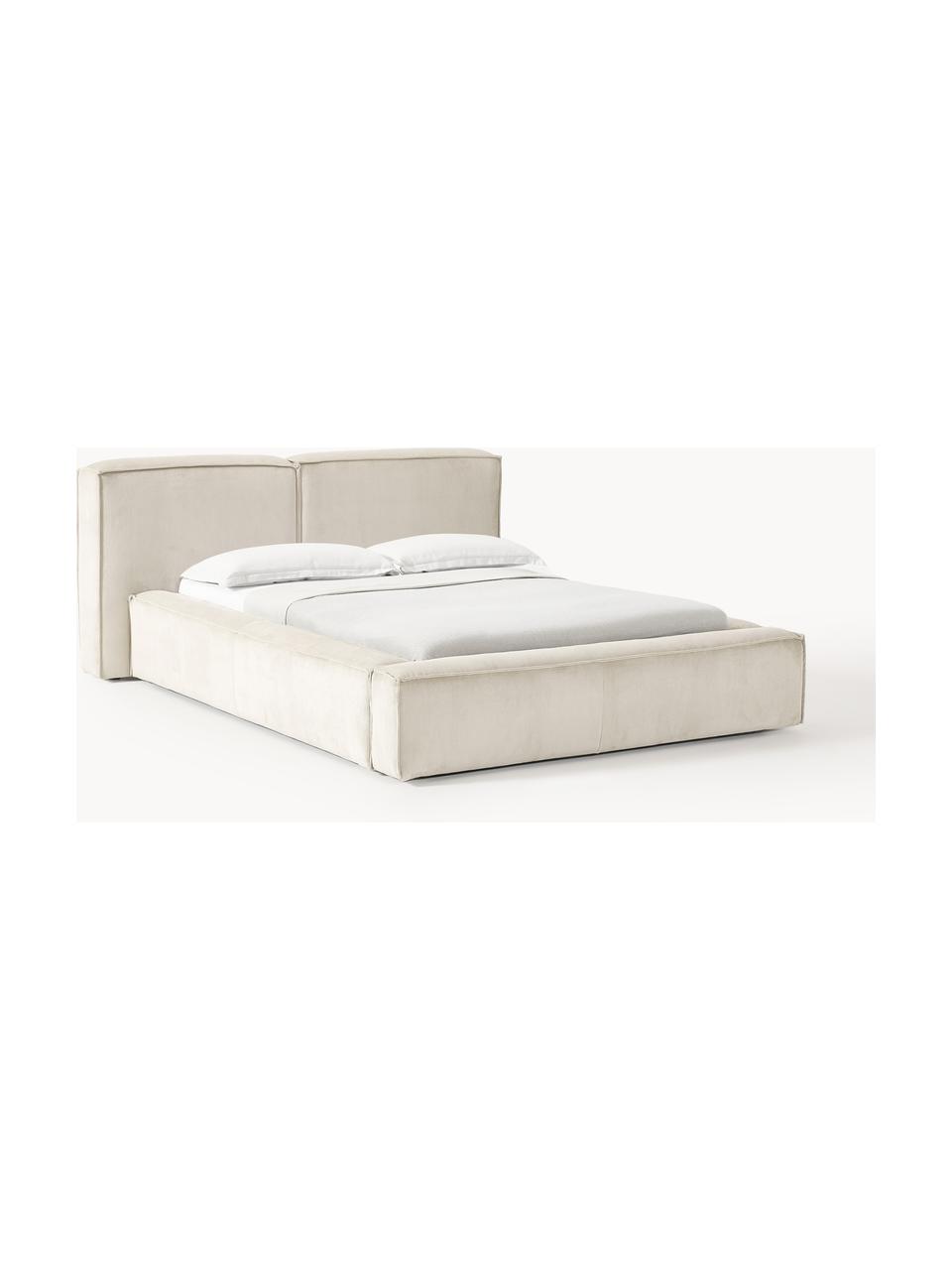 Cama tapizada en pana Lennon, con espacio de almacenamiento, Tapizado: pana (98% poliéster, 2% p, Estructura: madera de pino maciza, ma, Patas: madera, plástico Este pro, Pana beige claro, An 208 x L 243 cm (colchón 140 x 200 cm)