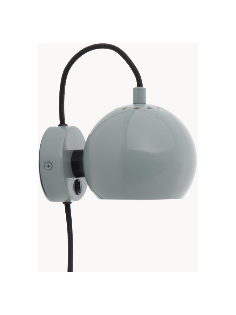 Design bolvormige wandlamp Ball, Lampenkap: gecoat metaal, Grijsblauw, B 16 x H 12 cm