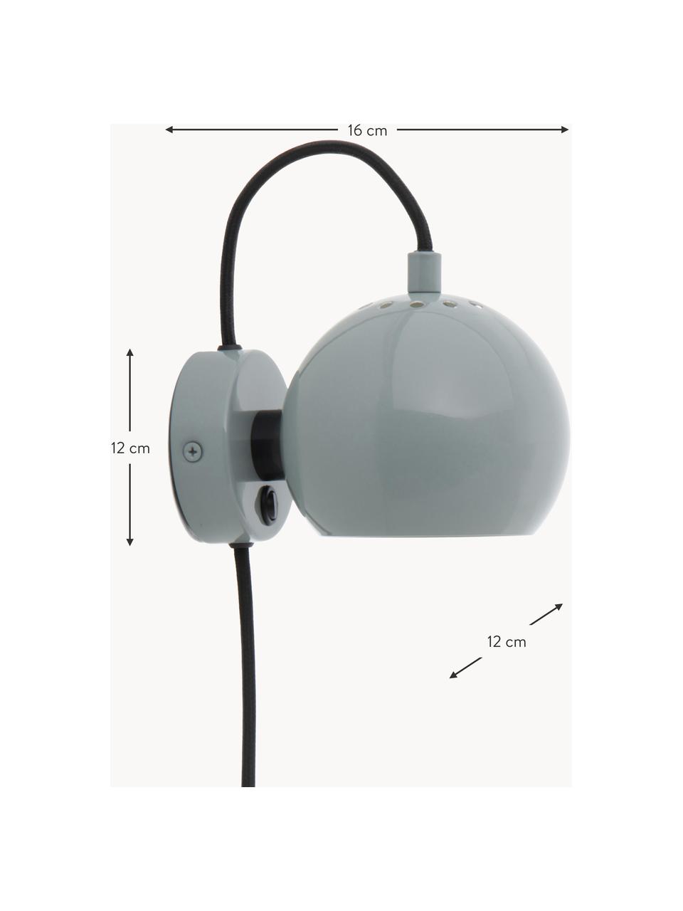 Design bolvormige wandlamp Ball, Lampenkap: gecoat metaal, Grijsblauw, B 16 x H 12 cm