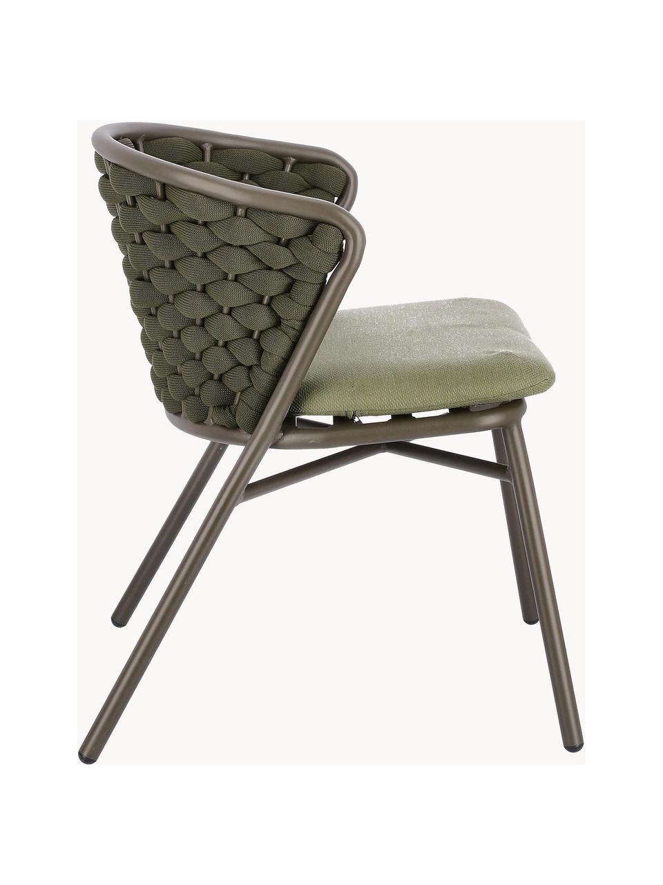 Silla de jardín Harlow, Tapizado: 100% polipropileno, Estructura: aluminio con pintura en p, Tejido verde oliva, greige, An 62 x L 58 cm