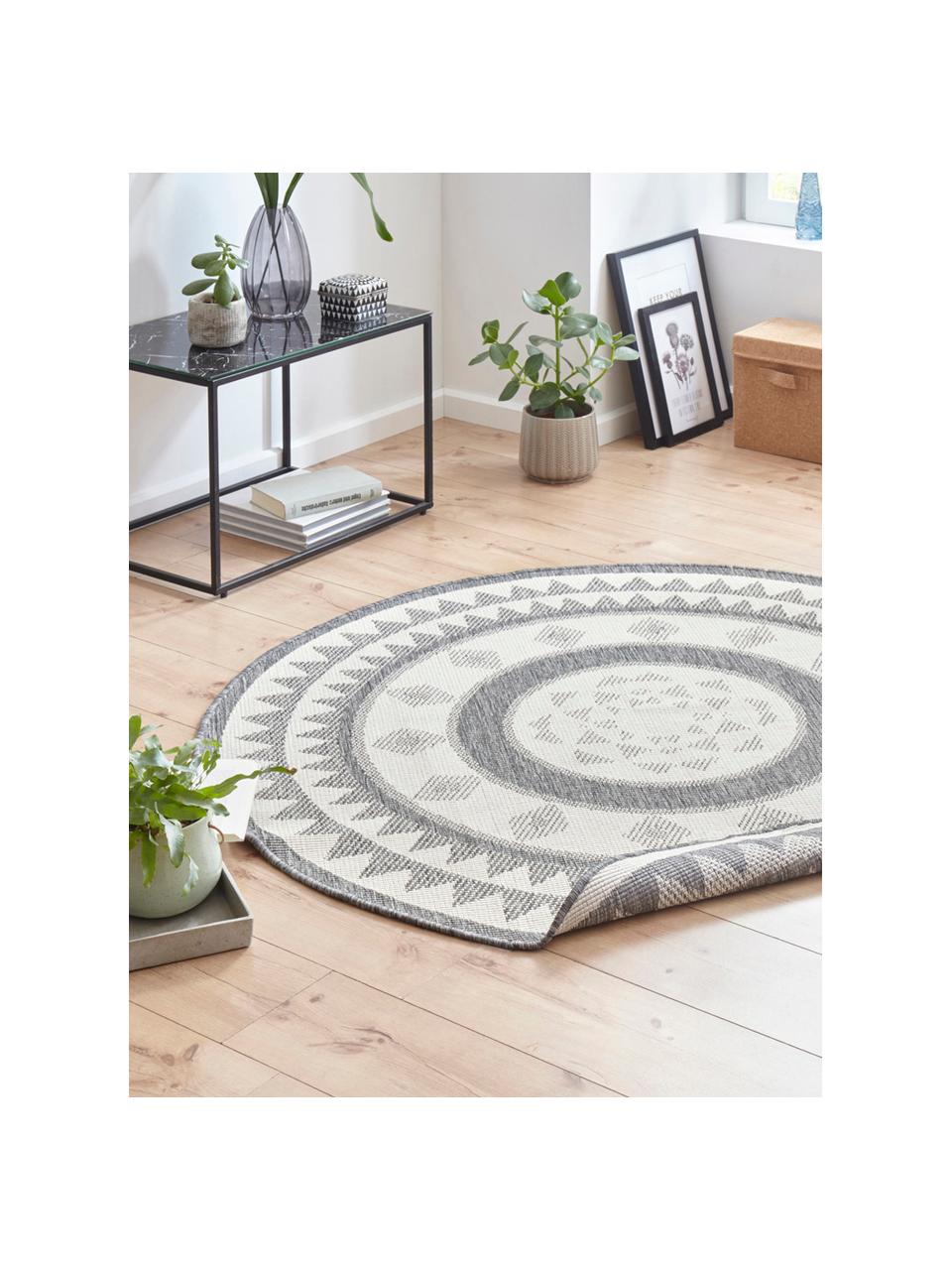 Tapis réversible intérieur-extérieur, rond, gris/crème Jamaica, Gris, couleur crème, imprimé, Ø 140 cm (taille M)