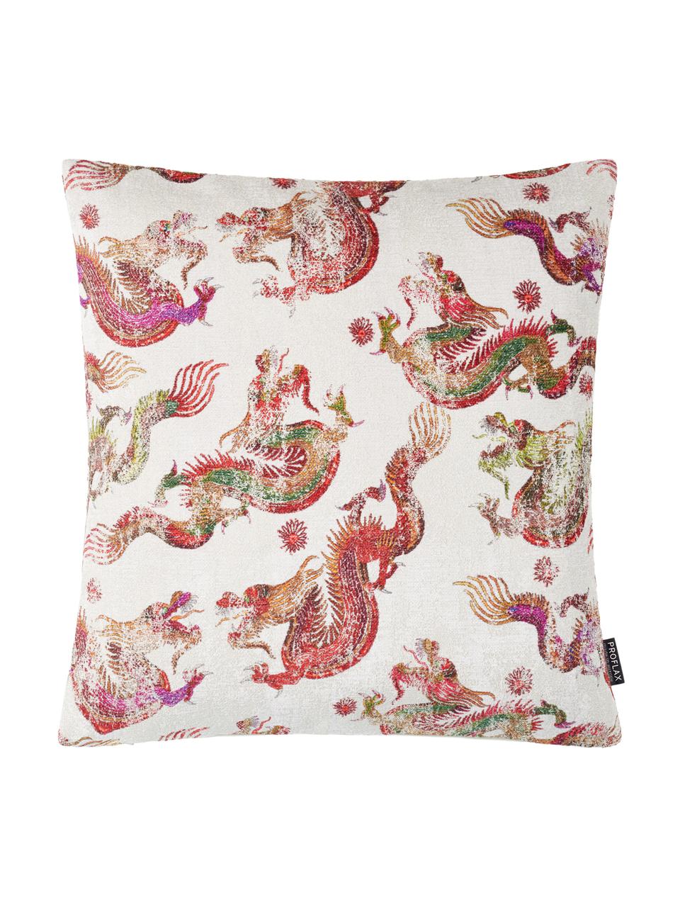 Housse de coussin 45x45 Dragon, Blanc, multicolore