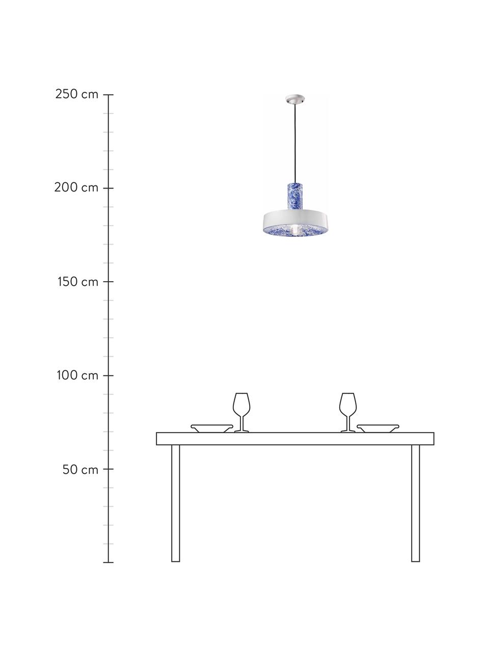 Hanglamp Pi, Lampenkap: keramiek, Baldakijn: keramiek, Blauw, wit, Ø 35 x H 26 cm