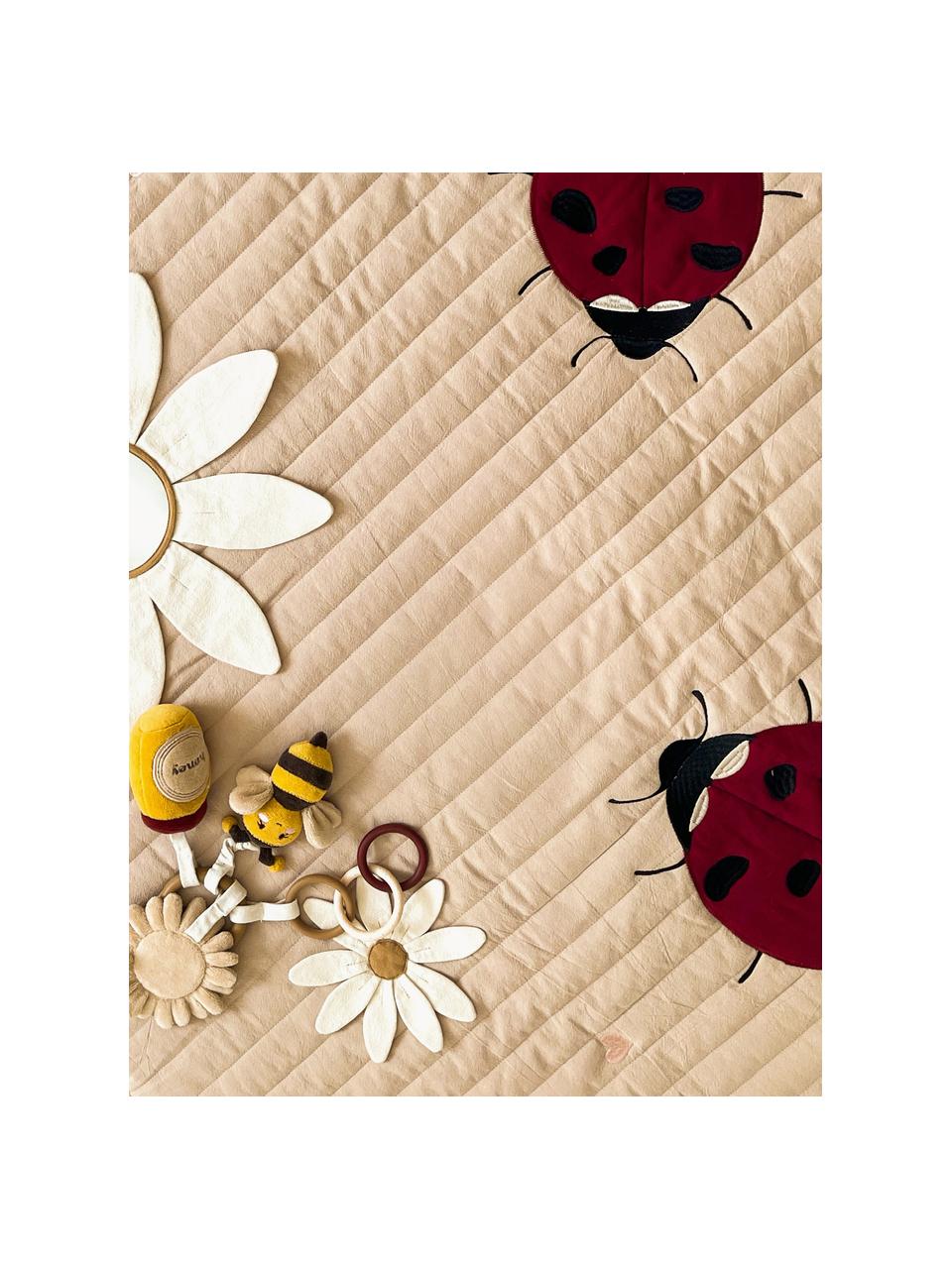 Wattierte Spieldecke Ladybug, Baumwolle, Beige, Mehrfarbig, B 120 x L 120 cm