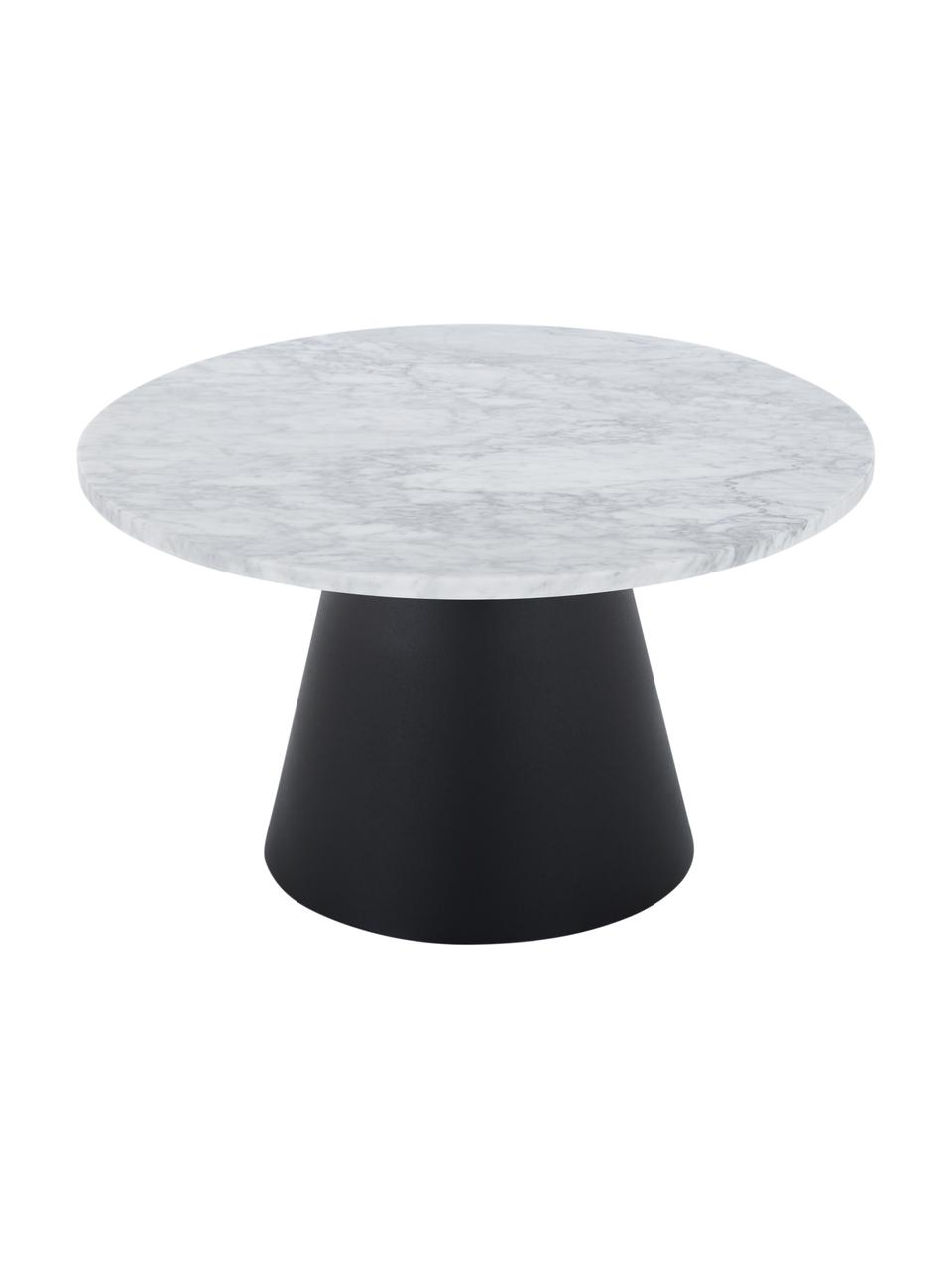 Ronde marmeren salontafel Mary, Tafelblad: Carrara marmer, Frame: gecoat metaal, Wit-grijs marmer, zwart, Ø 70 x H 40 cm