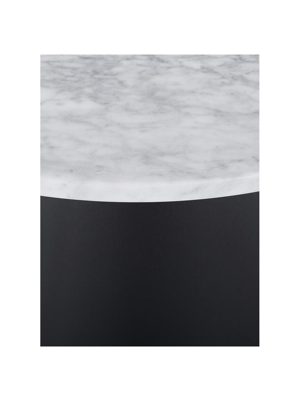 Runder Marmor-Couchtisch Mary, Tischplatte: Carrara-Marmor, Gestell: Metall, beschichtet, Weiss-grauer Marmor, Schwarz, ∅ 70 x H 40 cm