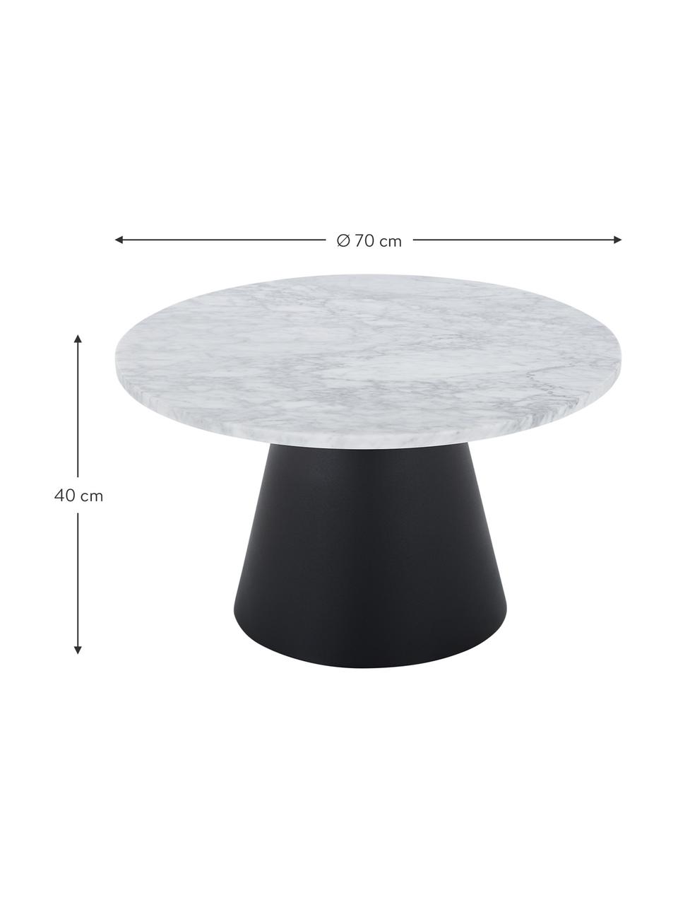 Mesa de centro redonda de mármol Liam, Tablero: mármol de Carraca, Estructura: metal recubierto, Mármol gris y blanco, negro, ∅ 70 x Al 40 cm