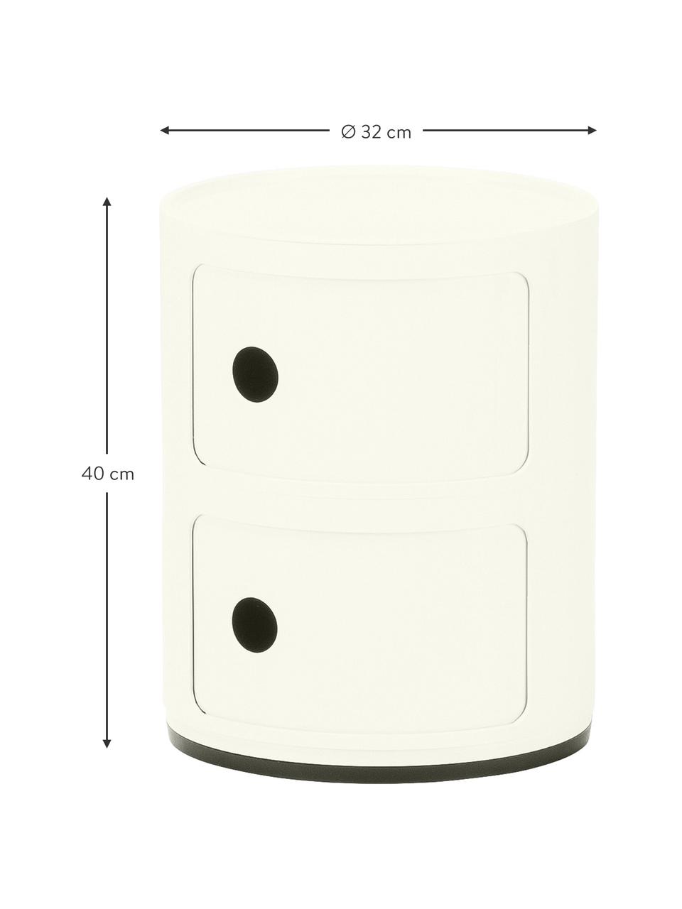 Mesa auxiliar de diseño Componibili, 3 cajones, Plástico (ABS) pintado, certificado Greenguard, Blanco crema, Ø 32 x Al 40 cm