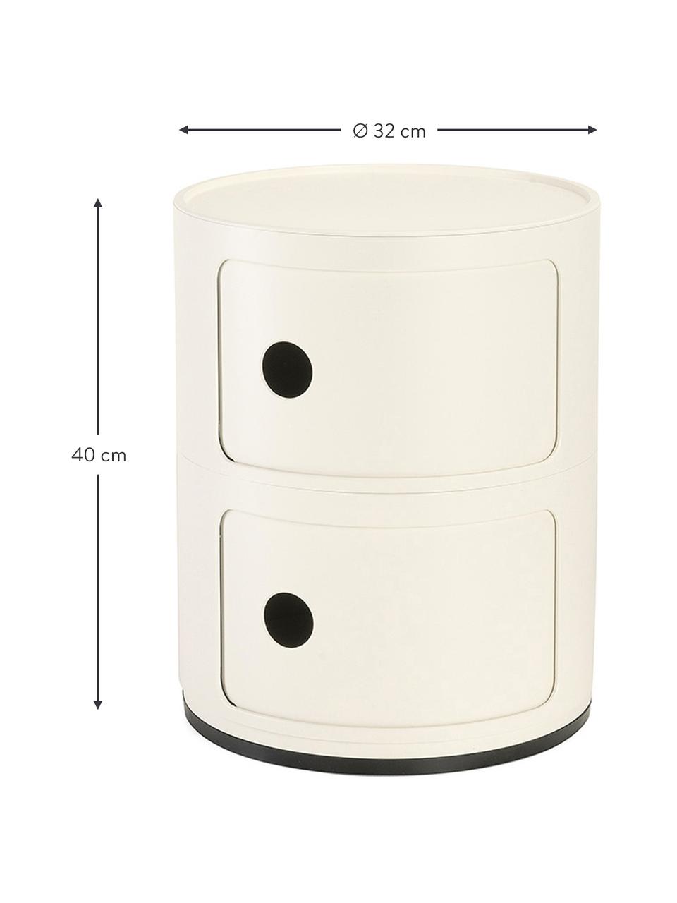 Contenitore di design con 2 cassetti Componibili, Plastica (ABS), laccata, certificata Greenguard, Bianco crema lucido, Ø 32 x Alt. 40 cm