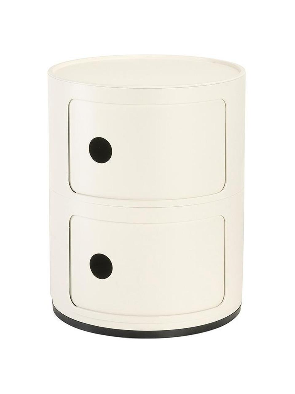 Mesa auxiliar de diseño Componibili, 3 módulos, Plástico (ABS) pintado con certificado Greenguard, Blanco crema brillante, Ø 32 x Al 40 cm