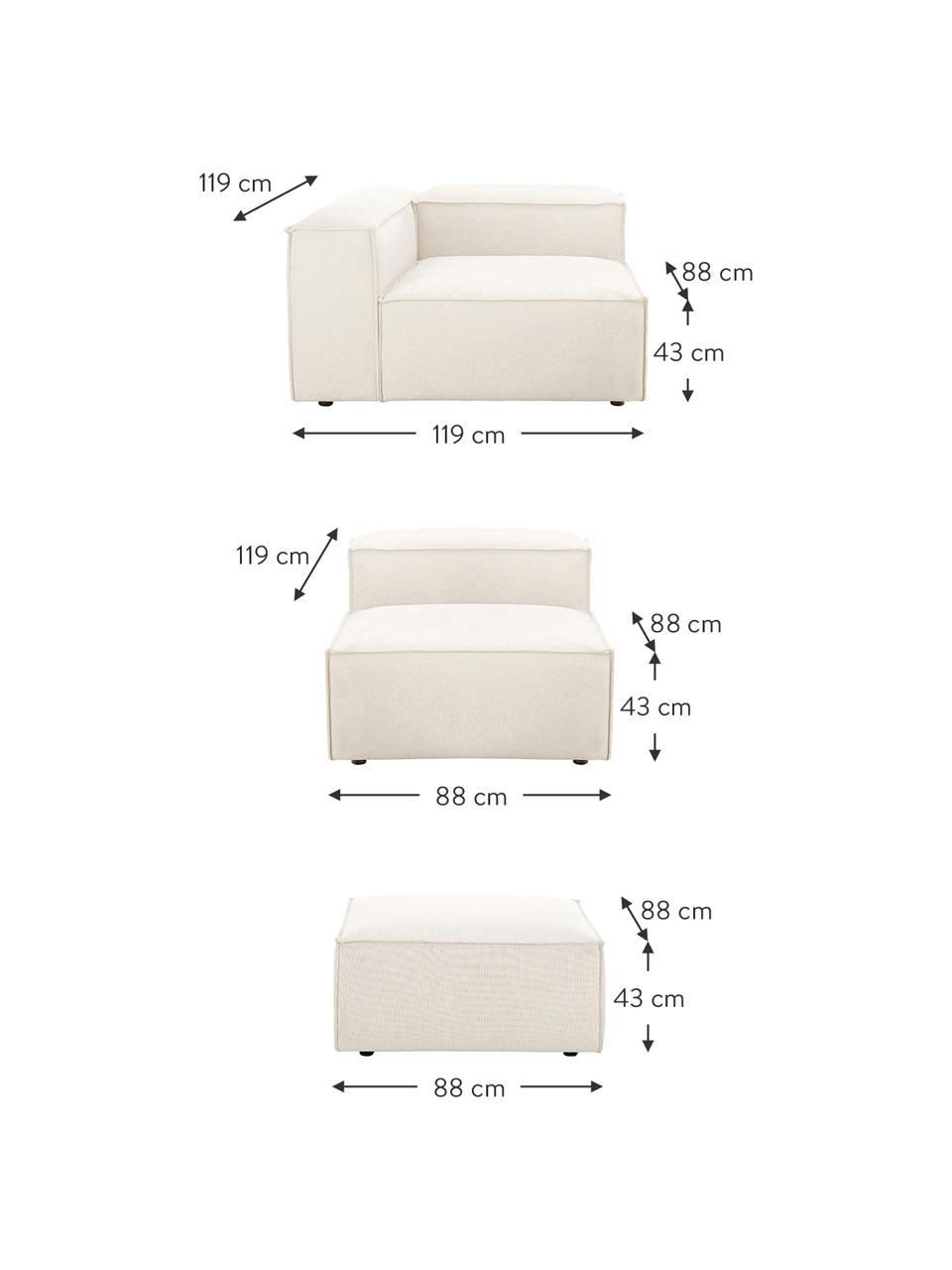 Canapé d'angle modulable 4 places avec pouf Lennon, Tissu beige, larg. 327 x prof. 207 cm