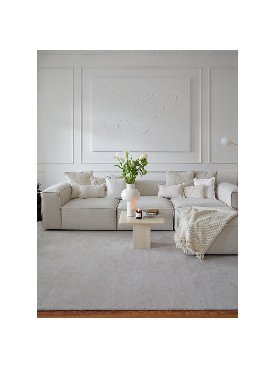 Canapé d'angle modulable 4 places avec pouf Lennon, Tissu beige, larg. 327 x prof. 207 cm