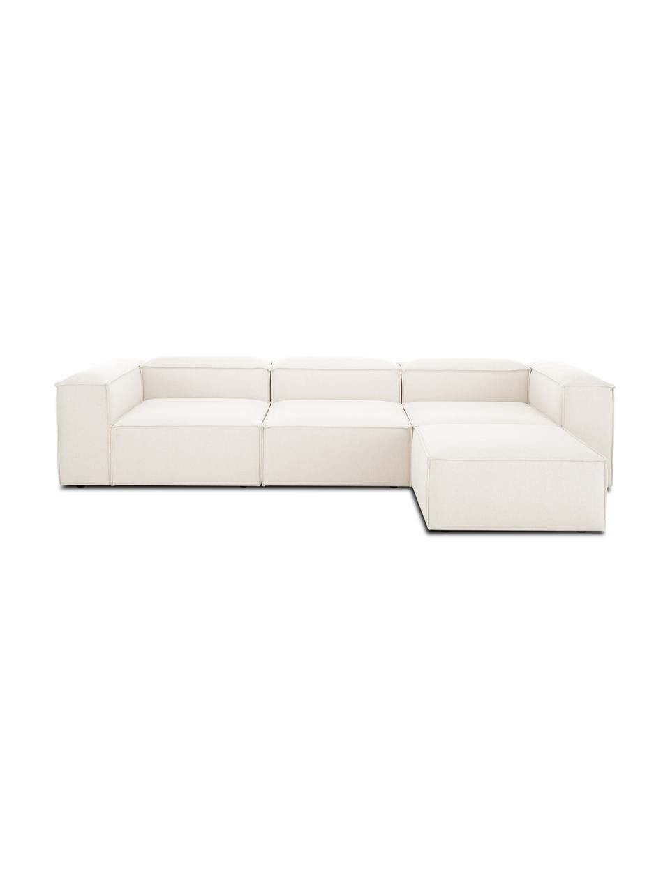 Canapé d'angle modulable 4 places avec tabouret Lennon, Tissu beige, larg. 327 x prof. 207 cm